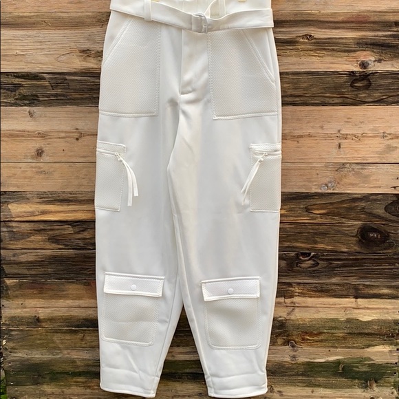 ASOS Pants - ASOS | White Belted Mesh Pocket Pants size 4